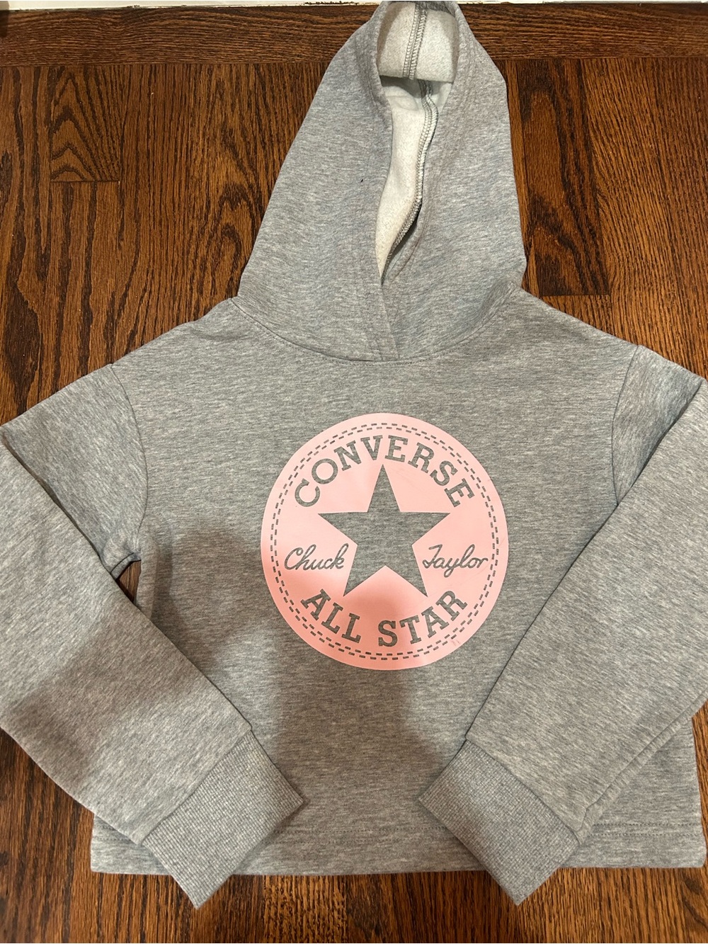 Converse Kids Cropped Gray Hoodie with Pink All Star Logo Size 8/10 - Picture 1 of 3